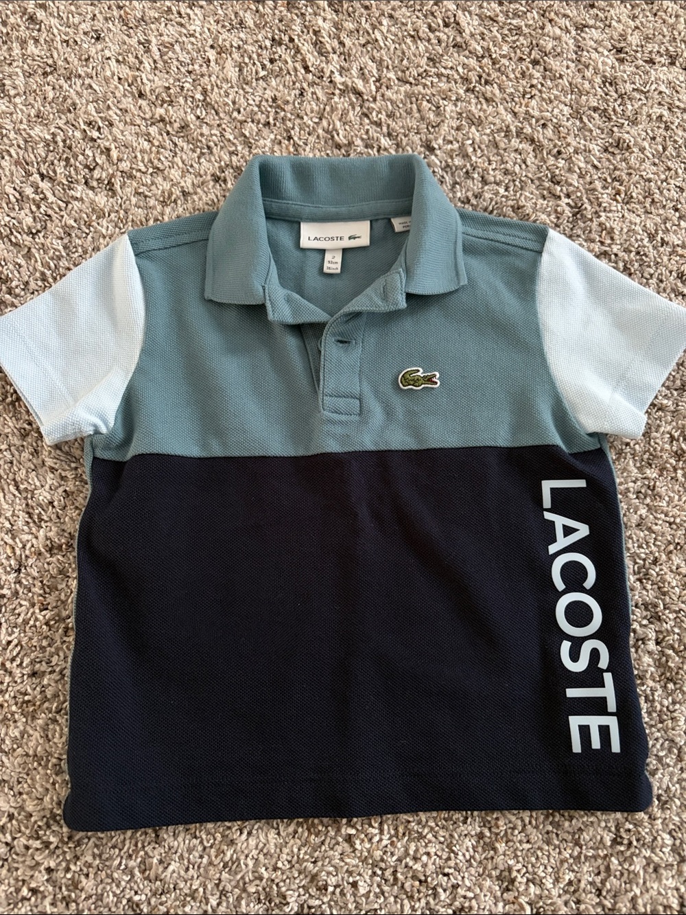 Lacoste Kids Colorblock Polo in Light Blue, Sky Blue & Navy